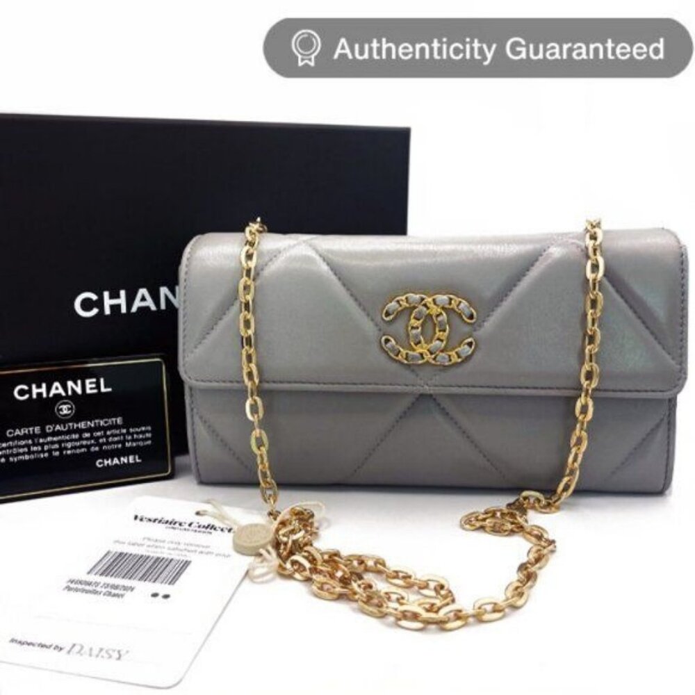 Authentic Chanel 19 Cc Lambskin Wallet Chain Woc Shoulder